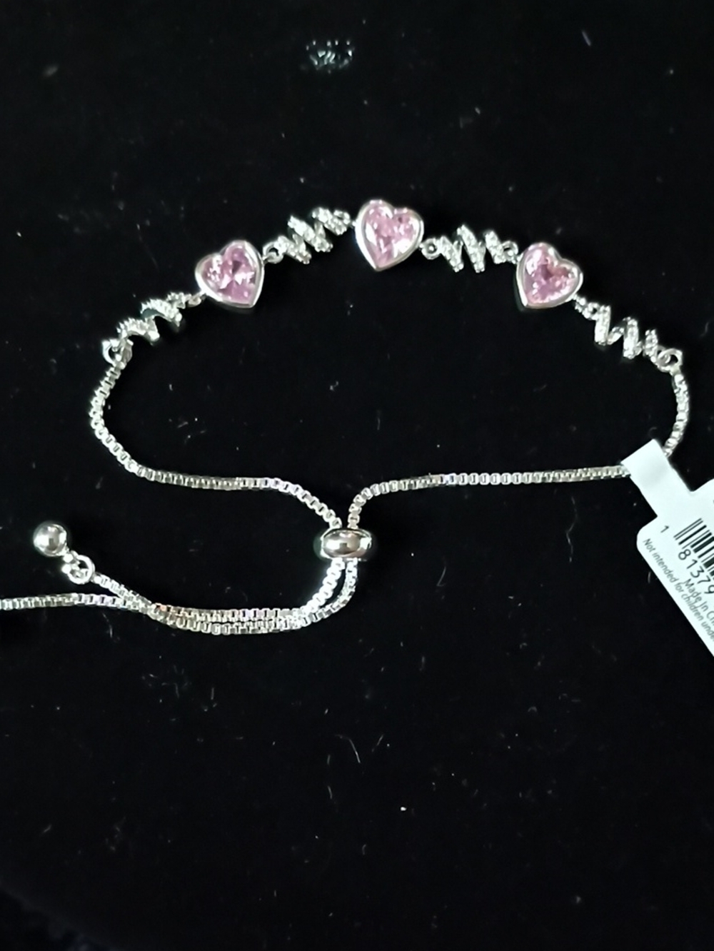 Silver Bracelet with Pink Heart Cubic Zirconia Accents
